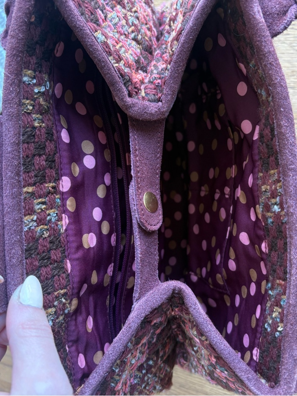 Vera Bradley Tweed Quilted Bag – Burgundy Suede Trim Tote purse - Picture 5 of 7